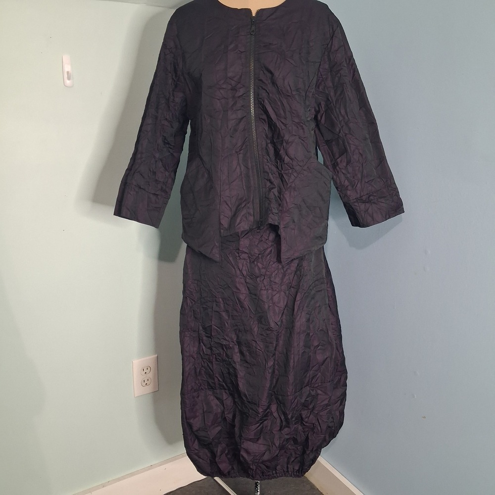 Kozan Crushed Texture 2 Piece Set Jacket & Bubble Skirt Purple Iridescent S M
